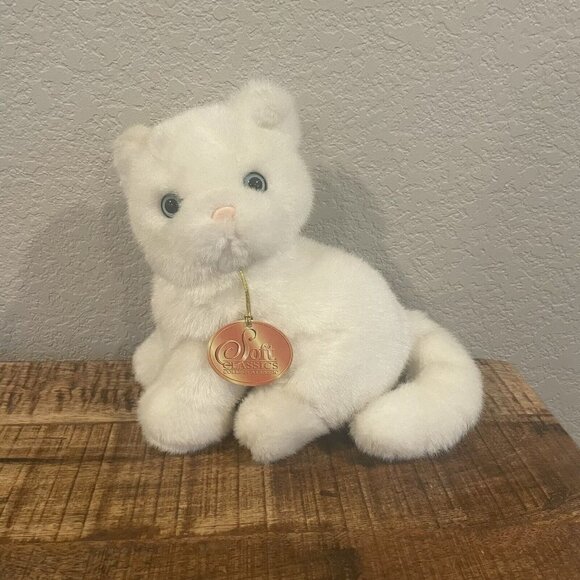 Vintage Soft Classics White Cat Kitten Plush Toys R Us 1995 Blue Eyes 10” Toy - Picture 2 of 10